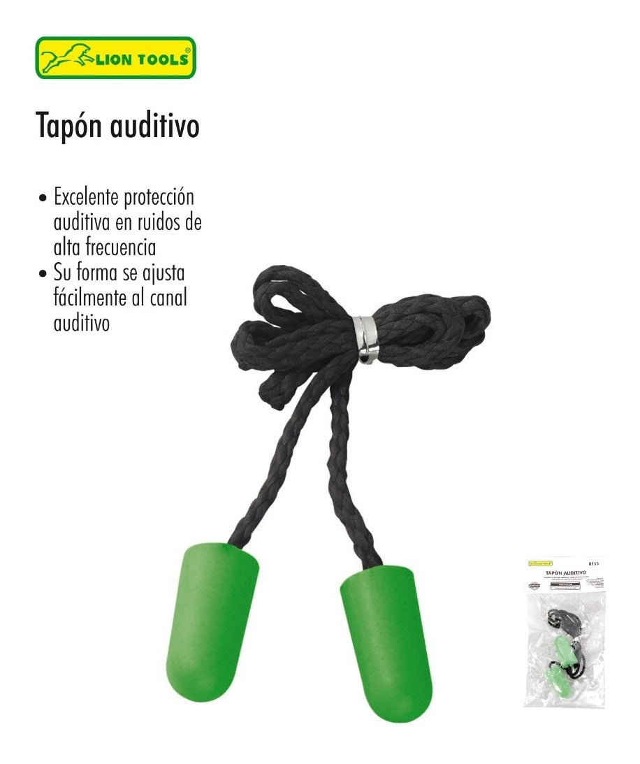 Tapones Auditivos Anti Ruido Con Cordón Cómodos Lion Tools Color Verde