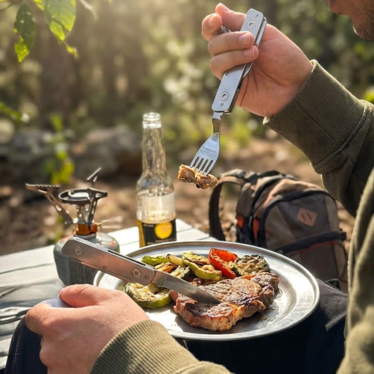 Juego De Cubiertos De Viaje Mendoza MCN007 Camping Azul 3en1