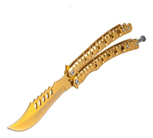 Navaja Tipo Mariposa Dorada Lion Tools 9573 Mango Metálico