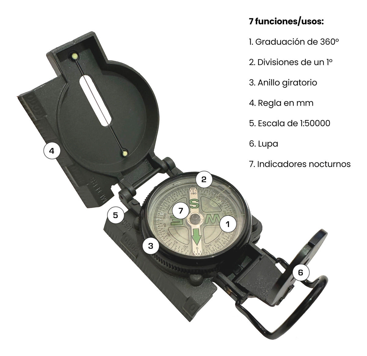 Brújula Profesional Lensática Plegable Wallis Gris Con Verde