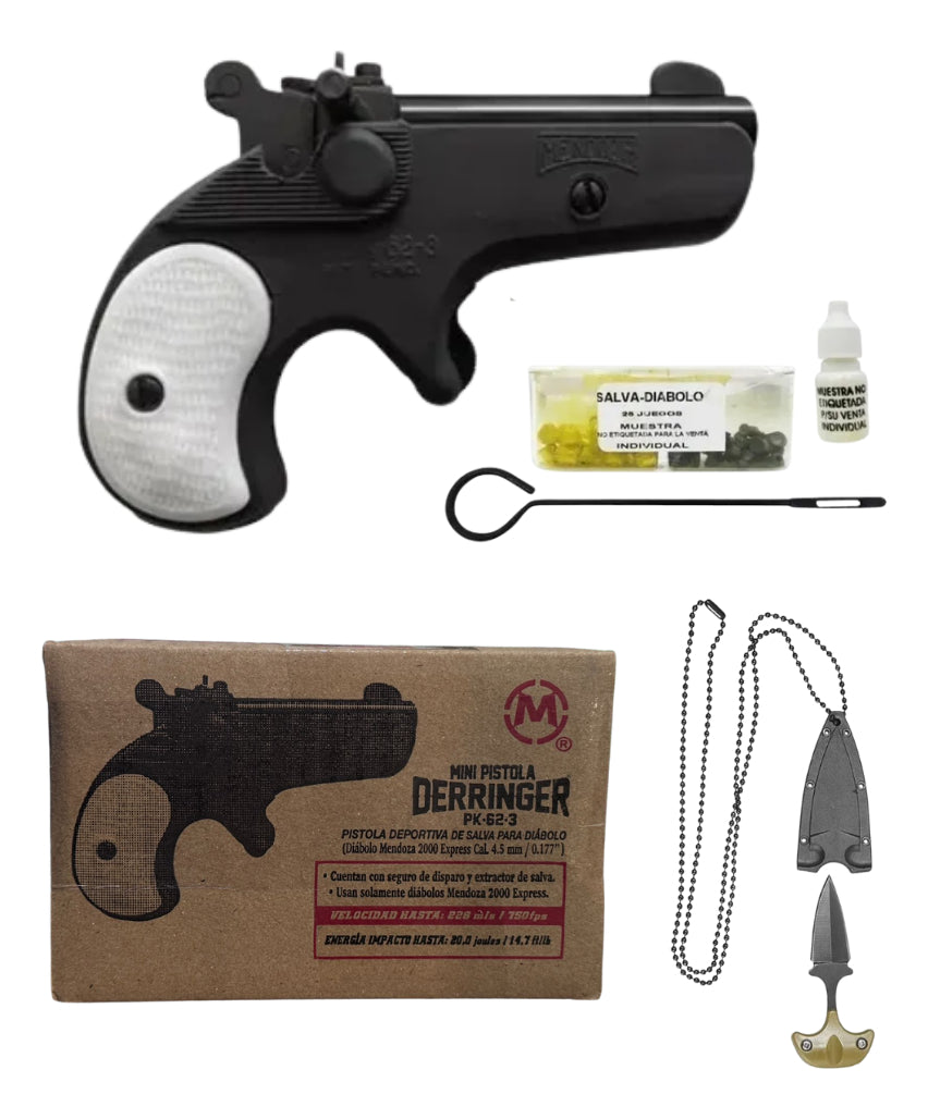 Pistola Deportiva Mendoza Derringer Salva Diábolo 4.5mm + Navaja