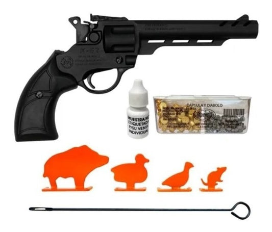 Municiones + Pistola Salva Cañon Largo + 4 Siluetas Mendoza