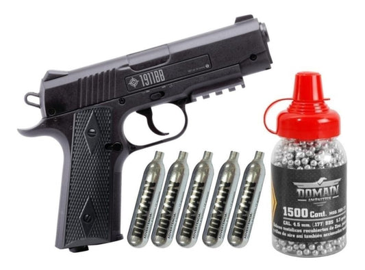Kit 1500 Balines + 5 Co2 + Pistola Co2 1911bb 4.5 Crosman