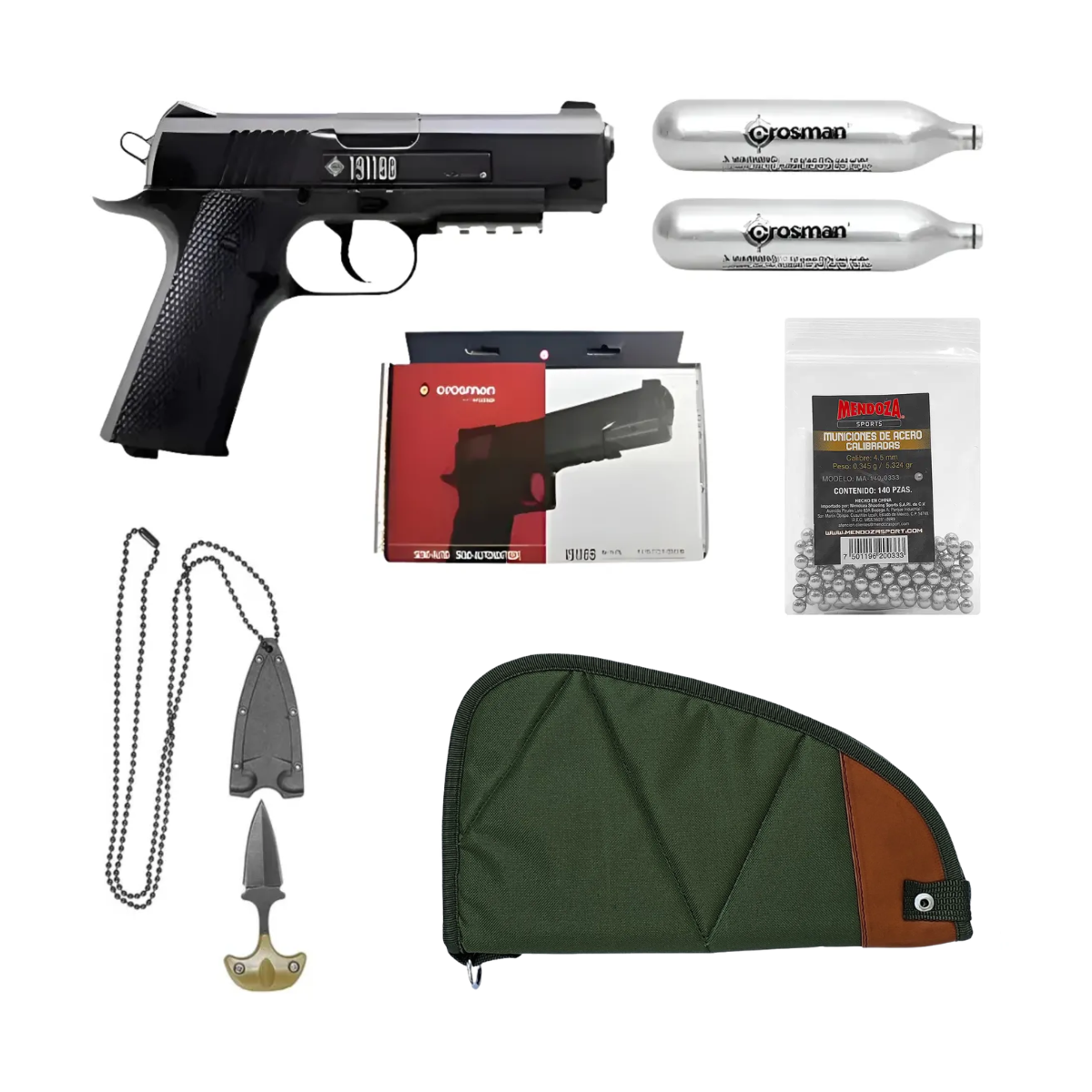 Pistola Co2 Crosman 1911bb 4.5mm 20 Tiros C/ Funda Verde Kit