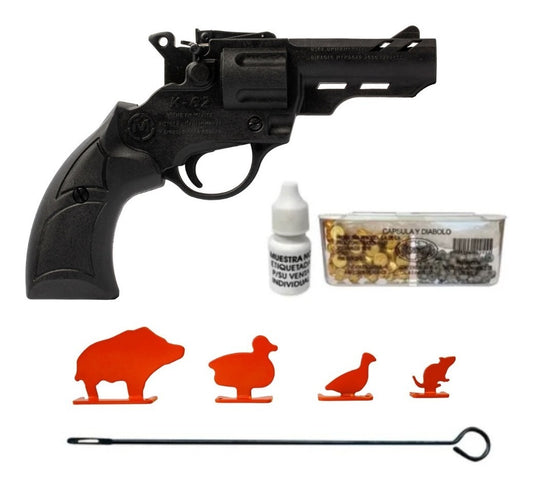 Municiones + Pistola Salva Cañon Corto + 4 Siluetas Mendoza