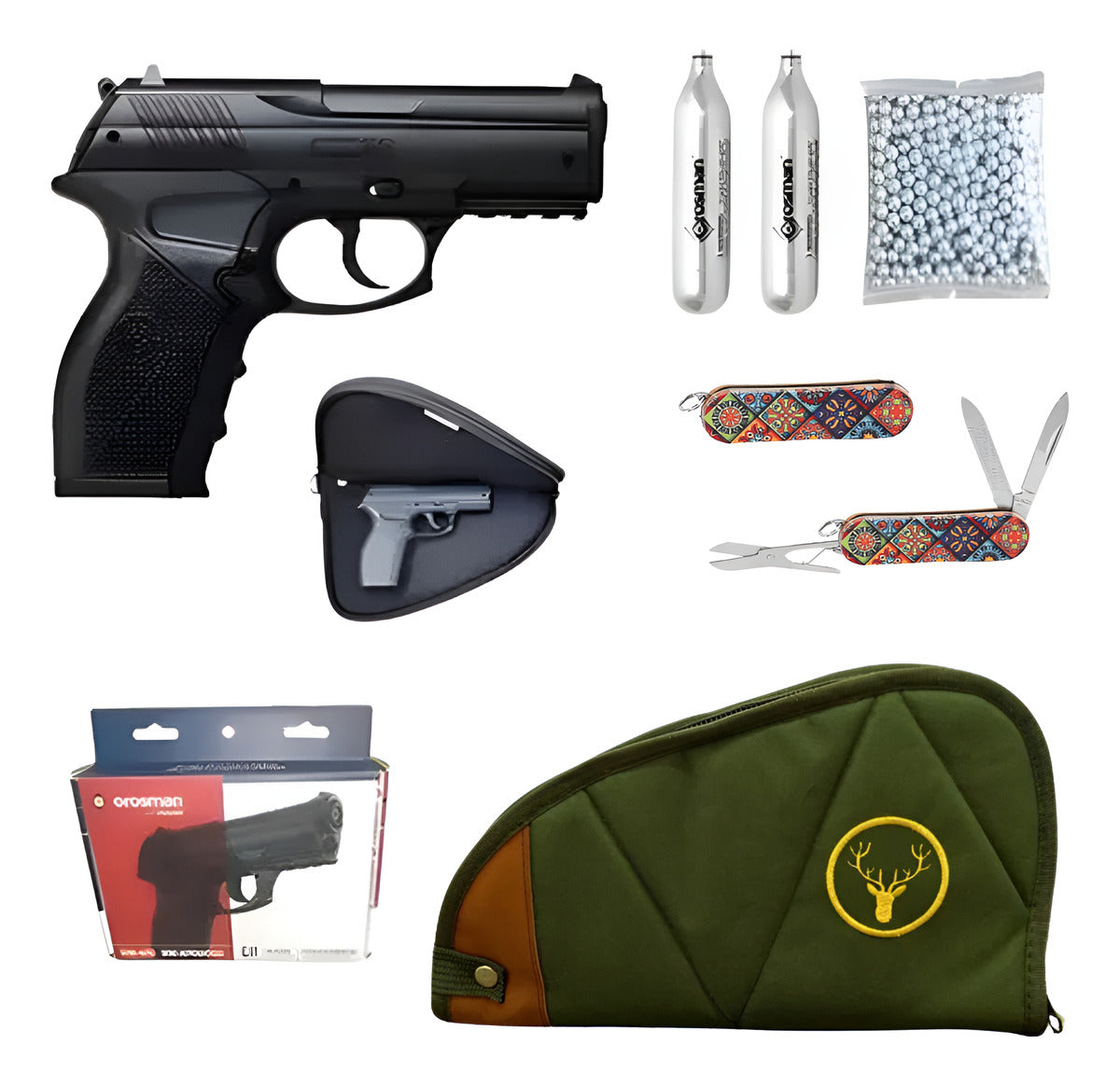 Pistola Co2 Crosman C11 4.5 Mm 18 Tiros C/ Funda Verde Kit