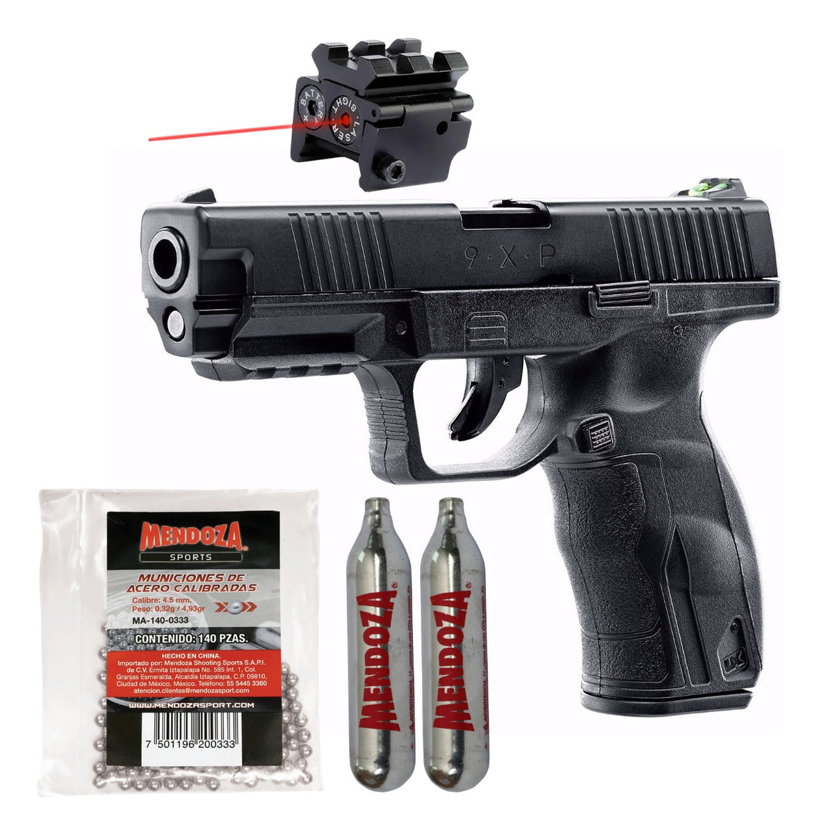 Kit Pistola Umarex 9xp Balines 4.5mm+ 2 Co2 + Mira