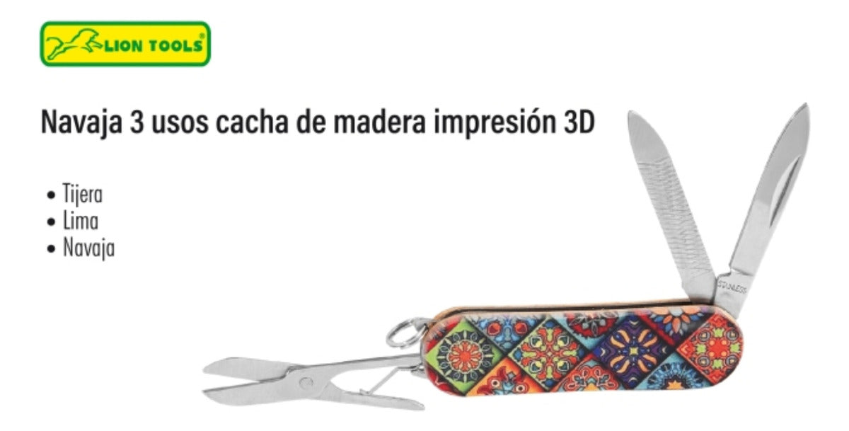 Navaja Lion Tools 3 Usos Cacha De Madera Impresion 3d 7064