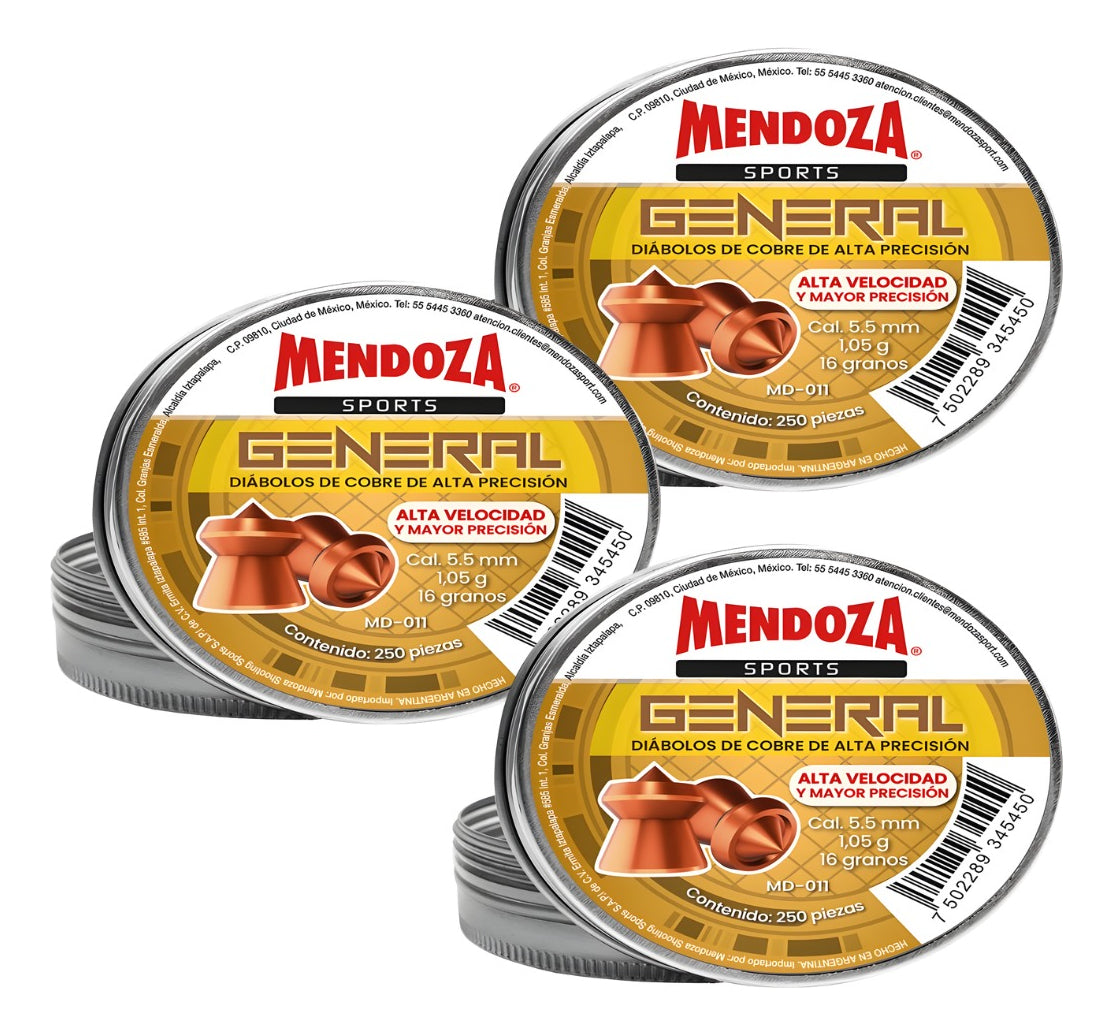 Diábolos 5.5 Mm Mendoza General Md-011 250pz 3 Pack