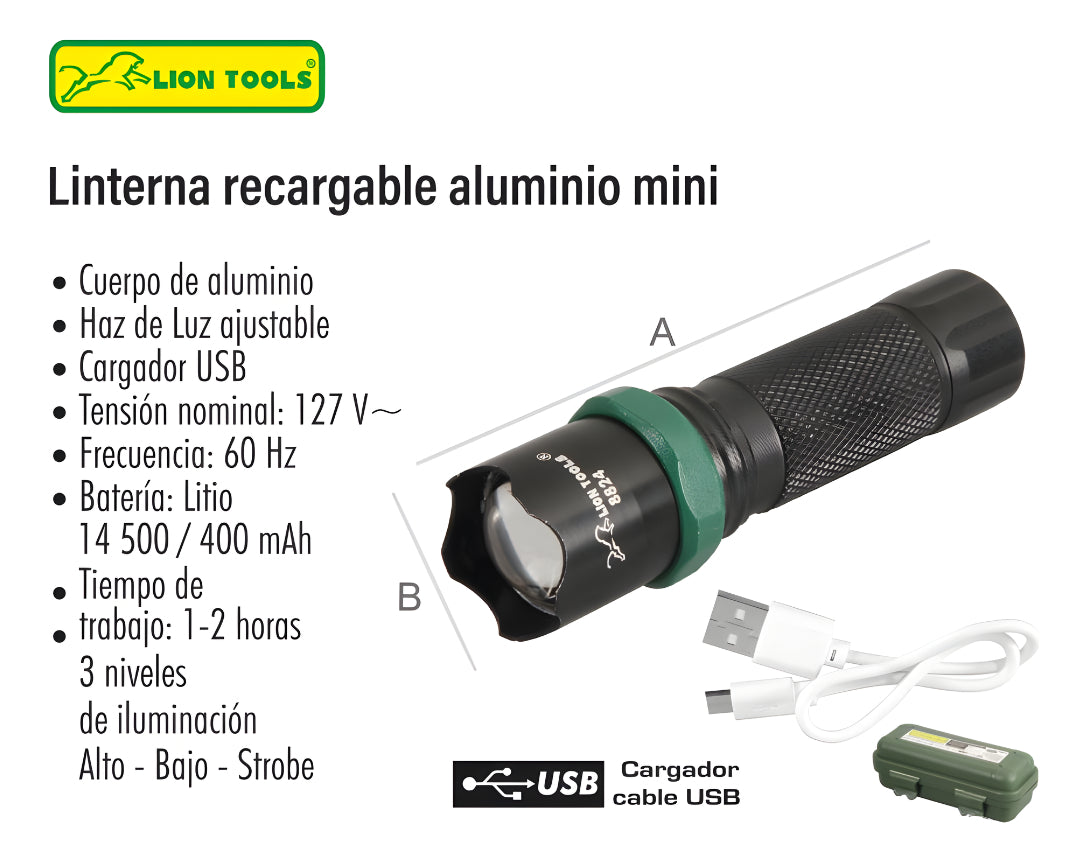 Linterna Recargable Aluminio Mini