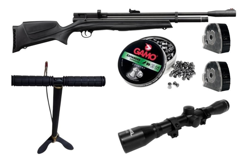 Diabolo 5.5 + Bomba Rifle Pcp + Mira 4x32 + Chief 2 Polimero