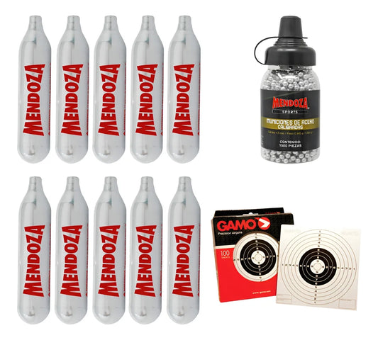 Pack Mendoza 10 Tanques Co2 +1500 Balines + Dianas De Cartón