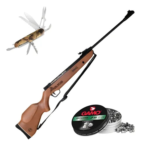 Rifle De Resorte Aquos Barniz 5.5mm Pavonado 9.4j Kit