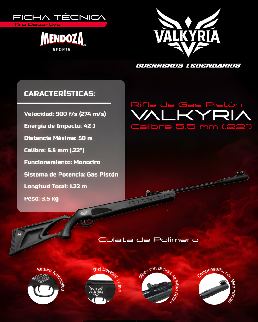 Rifle de aire Mendoza Valkyria 5.5 mm Nitropiston 900 fps