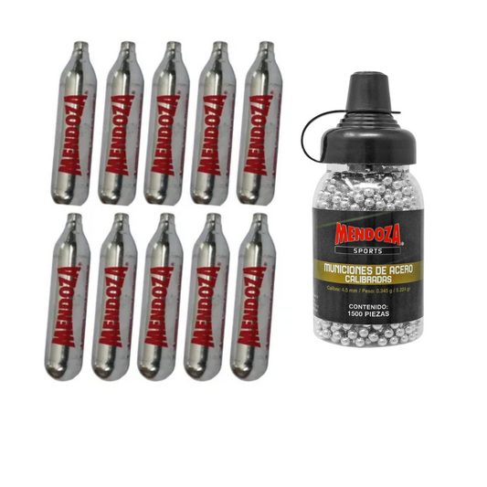 Pack Mendoza Con 10 Tanques Co2 Para Pistola + 1500 Balines