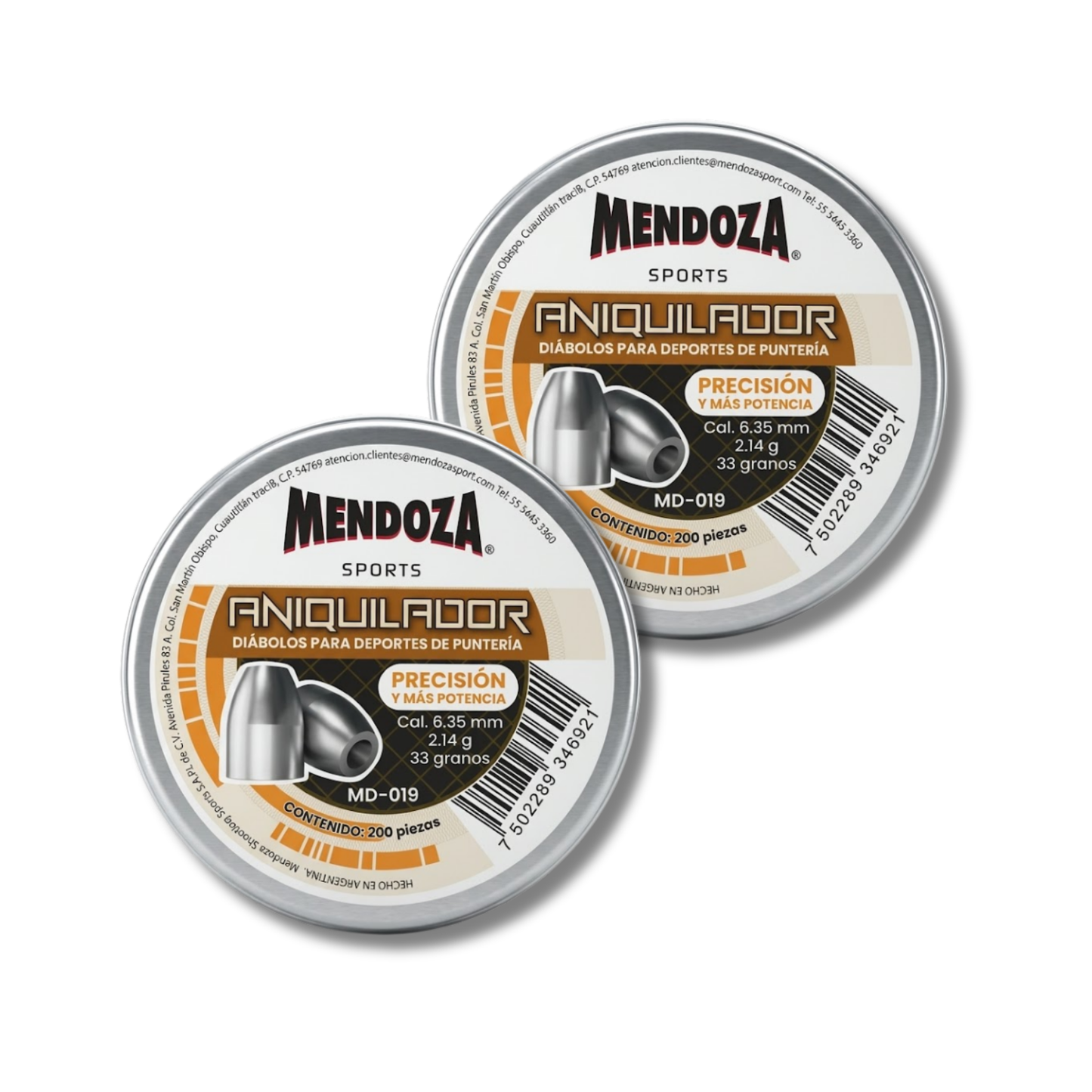 2 Pack Diábolos Mendoza Aniquilador 6.35mm MD-019 Slug 200pz