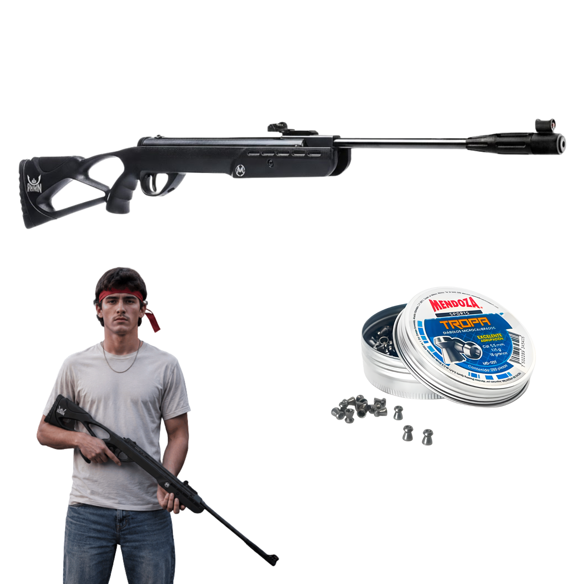 Rifle de aire Mendoza Ronin 5.5 mm Resorte 800 fps +Diabolos