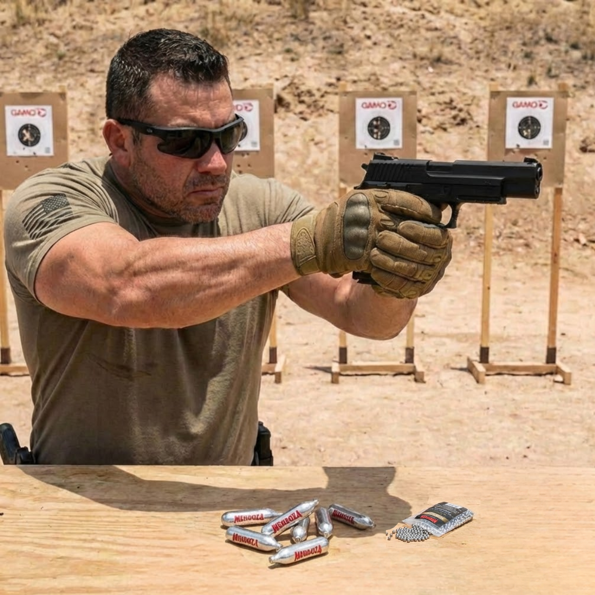 Pistola de CO2 Calibre 4.5 mm Umarex XBG c/ Balines y Dianas