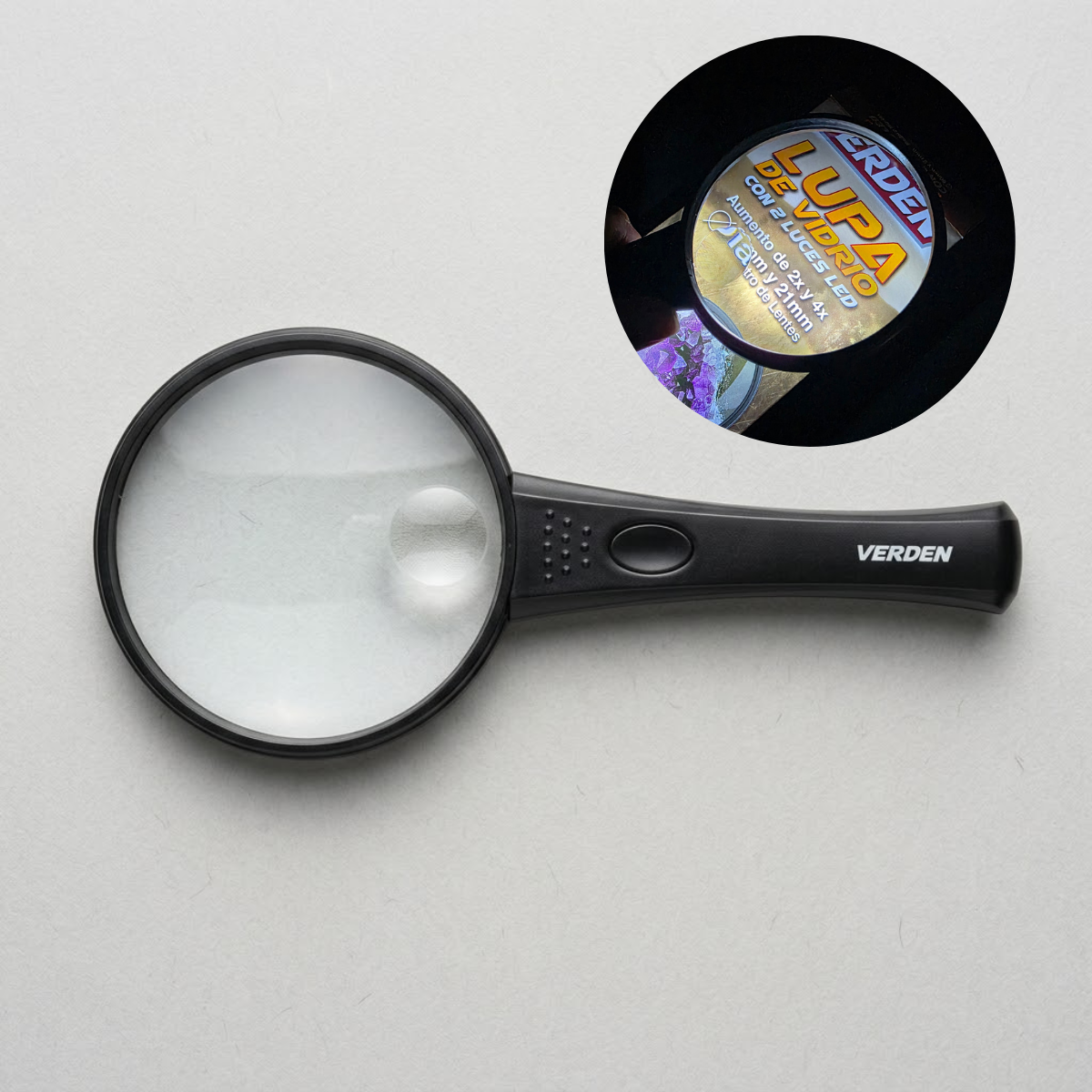 Lupa De Vidrio 90 Mm Con Luz Led Mo-014 Verden