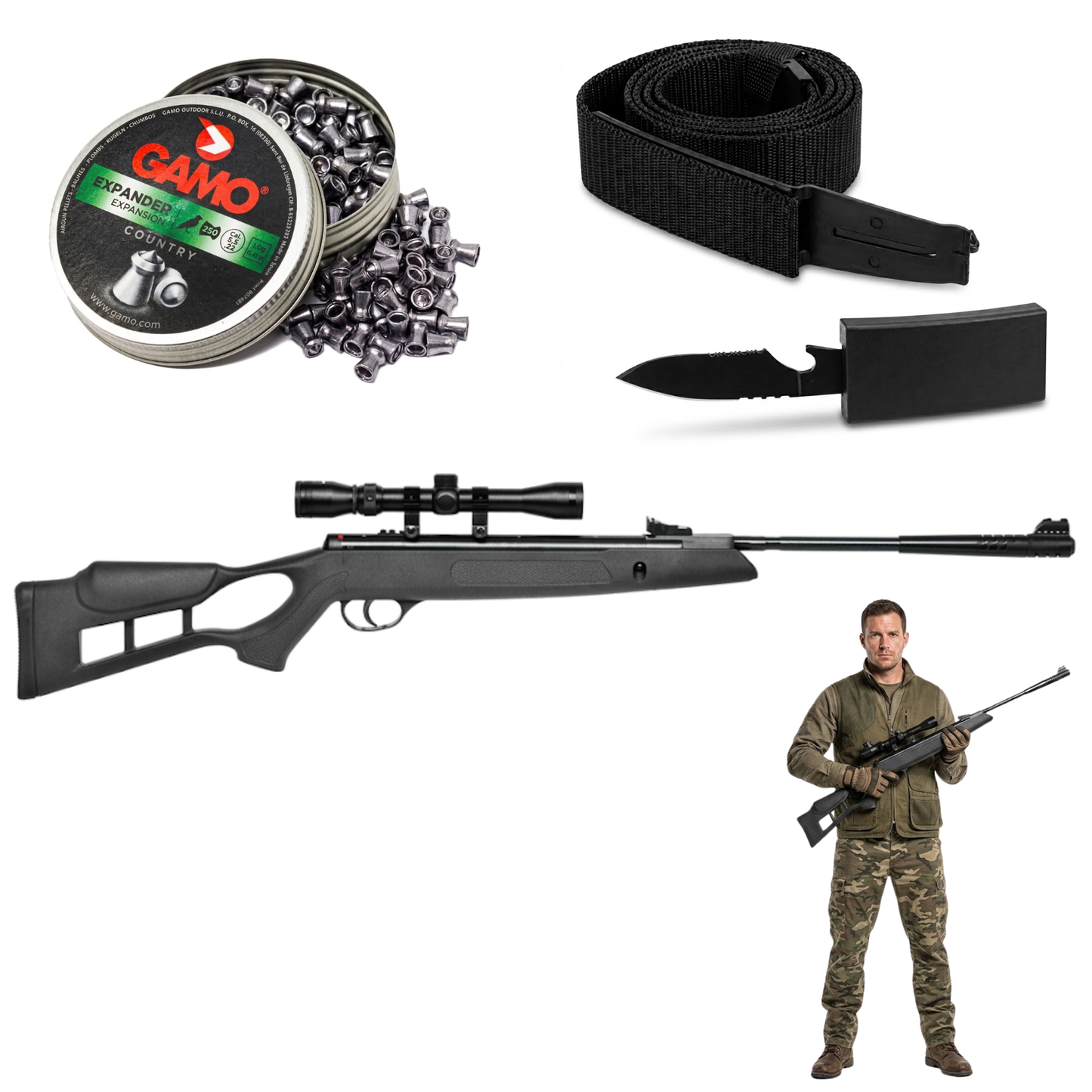 Rifle Diábolos 5.5mm Hatsan Edge Vortex gas piston +cinturon