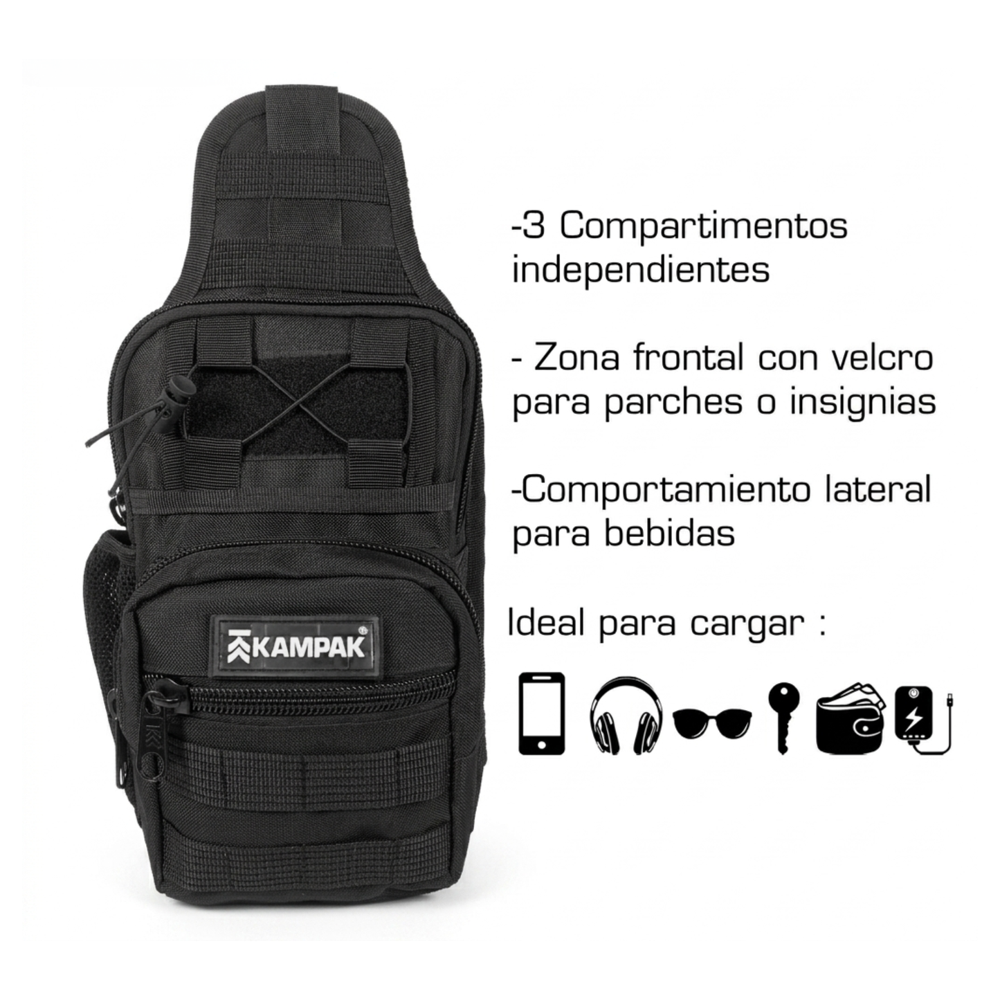 Pechera Kampak EP35 Táctica Negra Uso Deportivo Recreativo