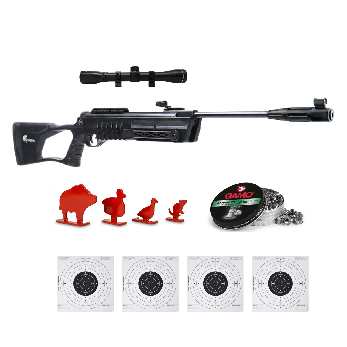 Rifle de aire Mendoza Spartan 5.5mm Resorte 800fps Kit tiro