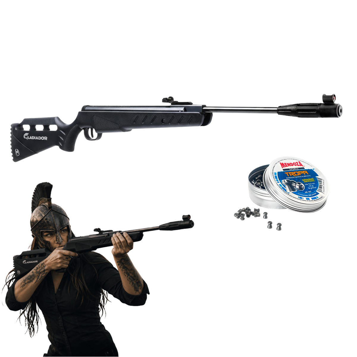 Rifle de aire Mendoza Gladiador 5.5 mm Resorte +Diabolos