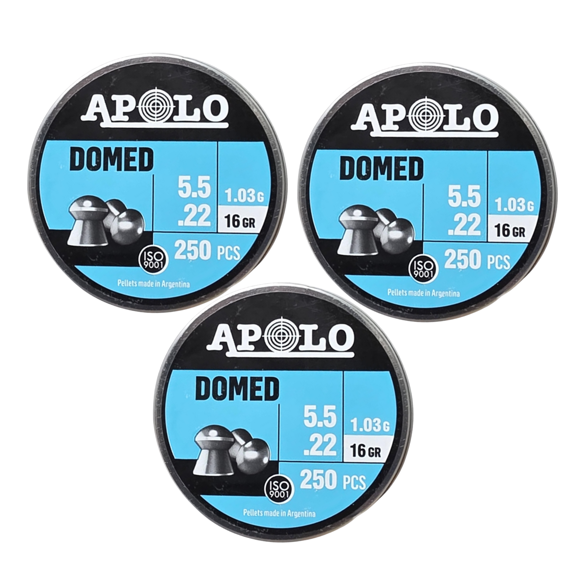 Diábolos Apolo E-19916 Domed 5.5 mm 16 gr 250 pzas 3 Pack