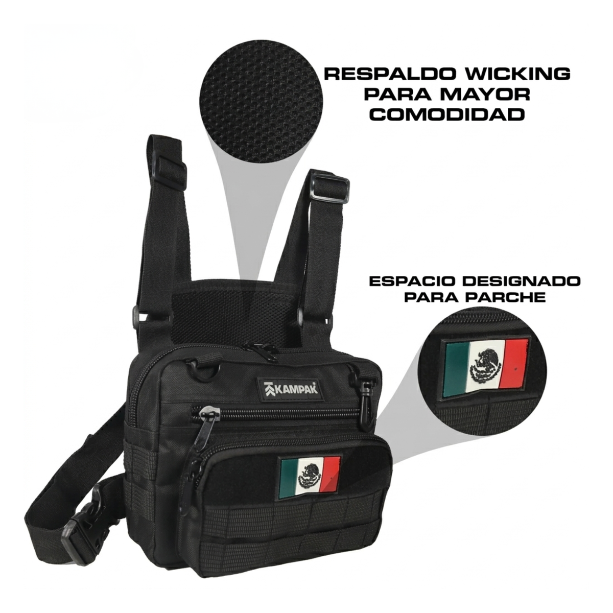 Pechera Kampak DH02 Táctica Negra Pecho Deportiva Recreativa