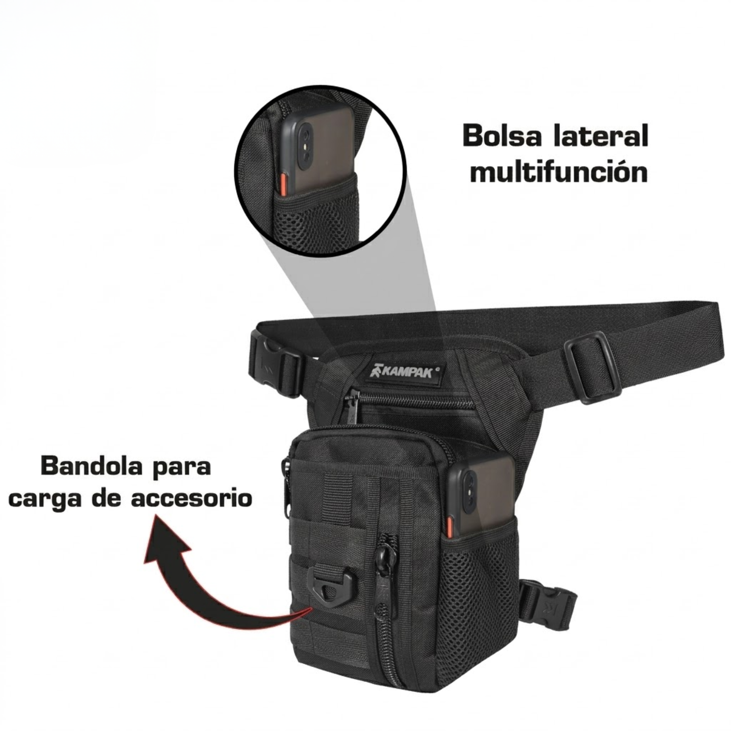 Piernera Kampak RT36 Táctica Negra Muslera Deportiva Moto