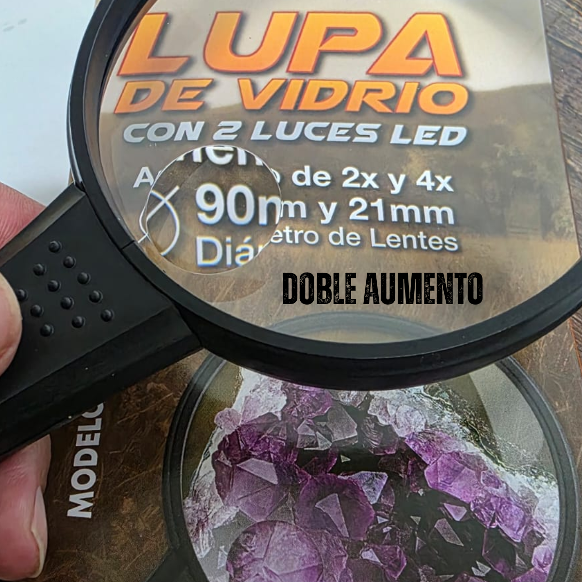 Lupa De Vidrio 90 Mm Con Luz Led Mo-014 Verden