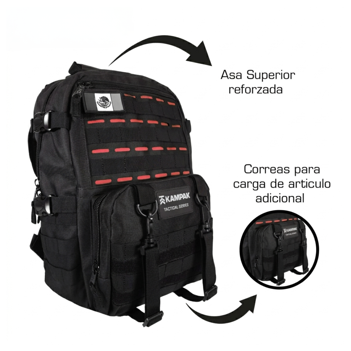 Mochila Kampak EP40 Táctica Negra Deportiva Gym 40 Litros