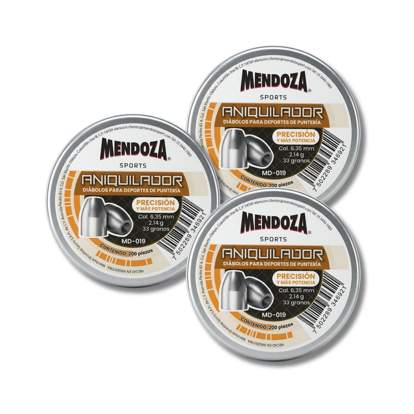 3 Pack Diábolos Mendoza Aniquilador 6.35mm MD-019 Slug 600pz