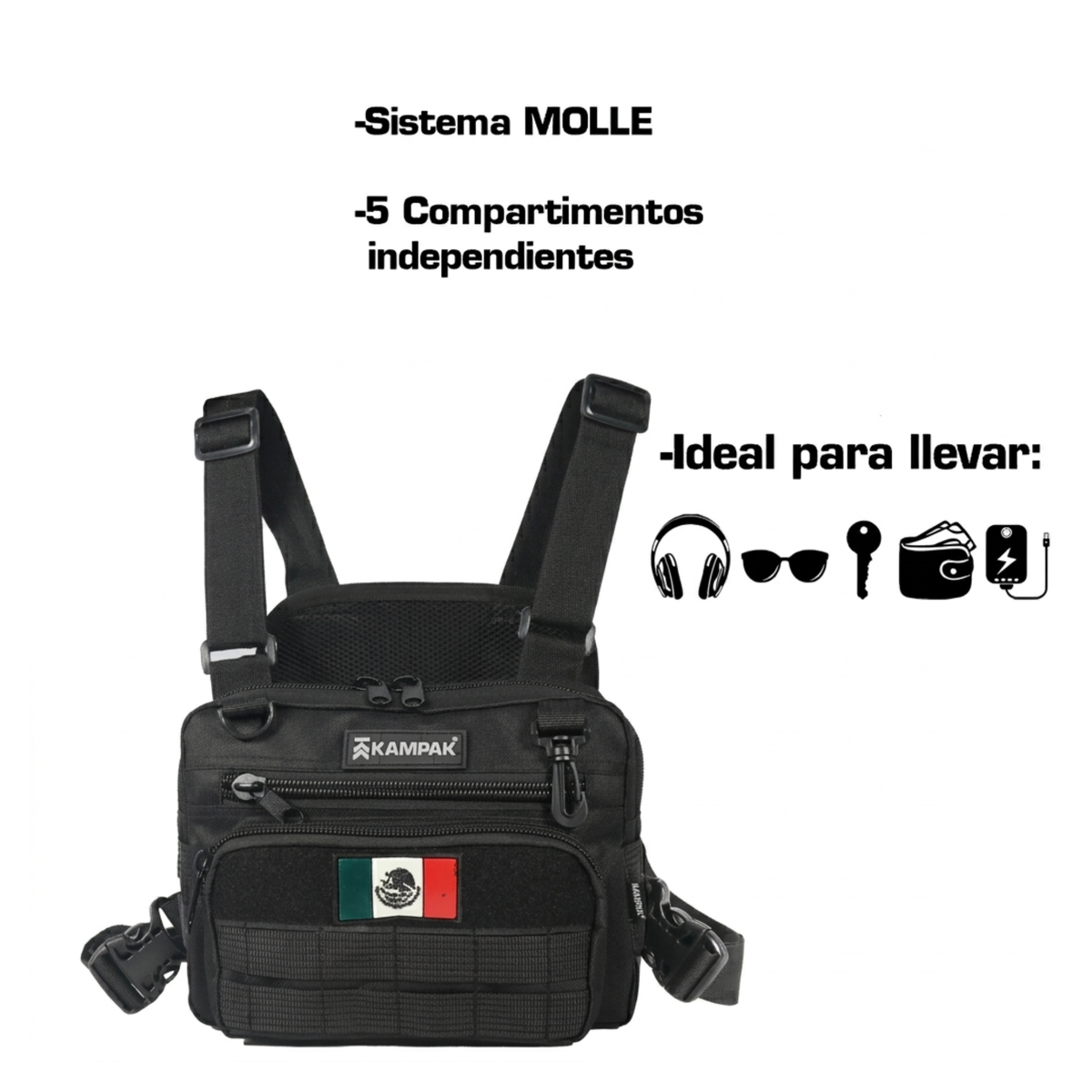 Pechera Kampak DH02 Táctica Negra Pecho Deportiva Recreativa