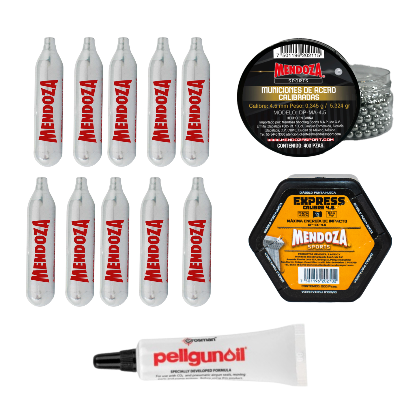 Pack Mendoza 10 Tanques Co2+aceite Silicona+diábolos+balines
