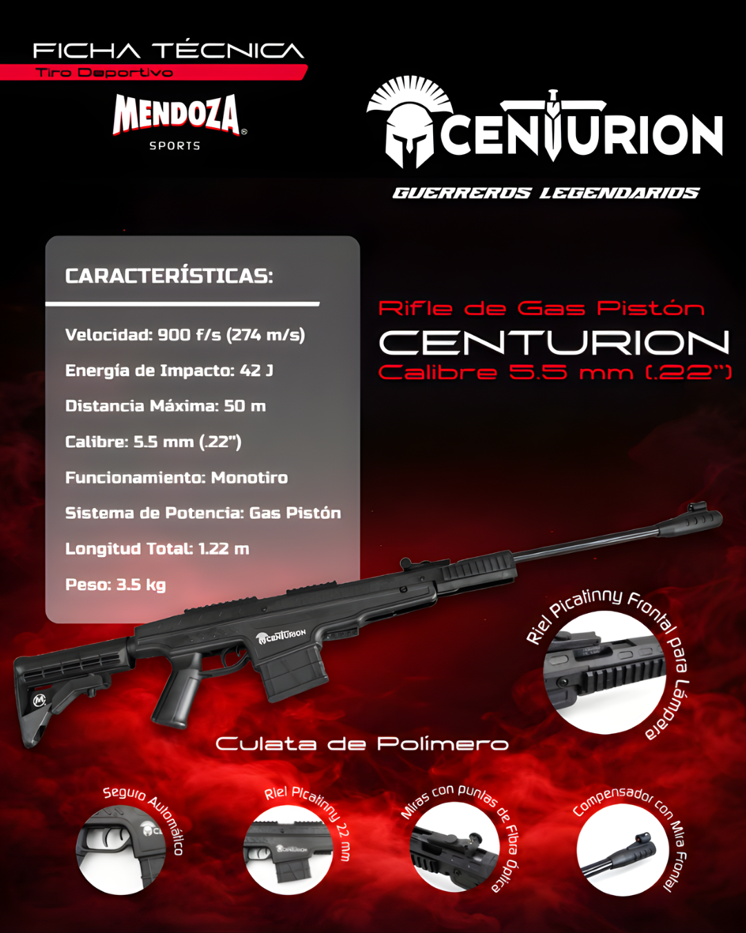 Rifle de aire Mendoza Centurión 5.5 mm Resorte en combo