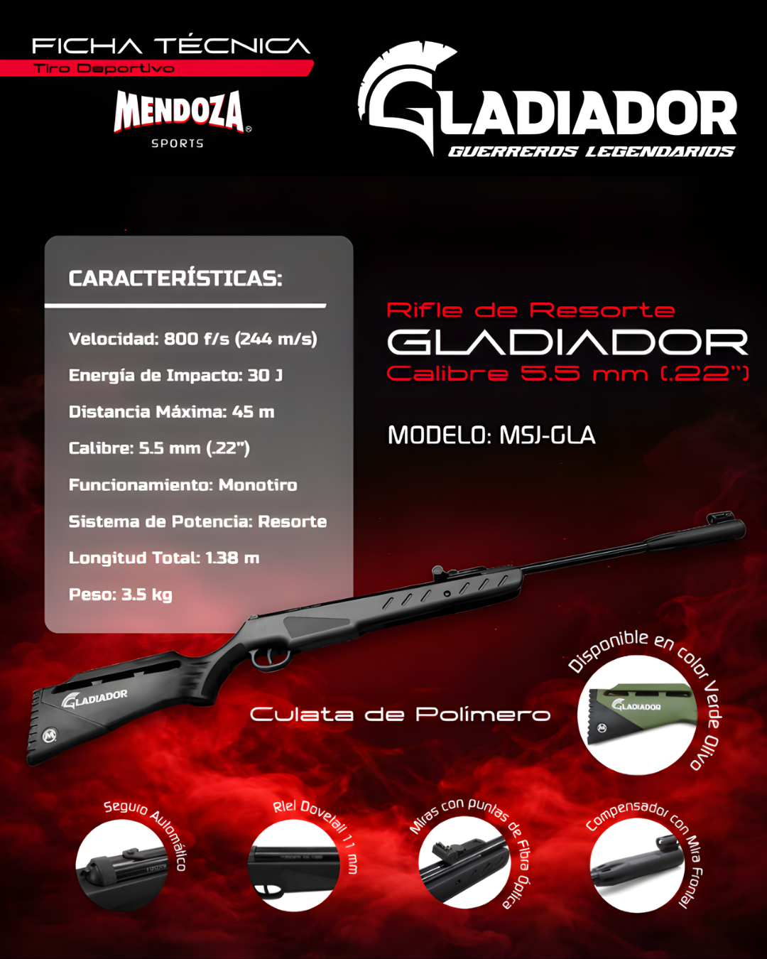 Rifle de aire Mendoza Gladiador 5.5 mm Resorte con mira
