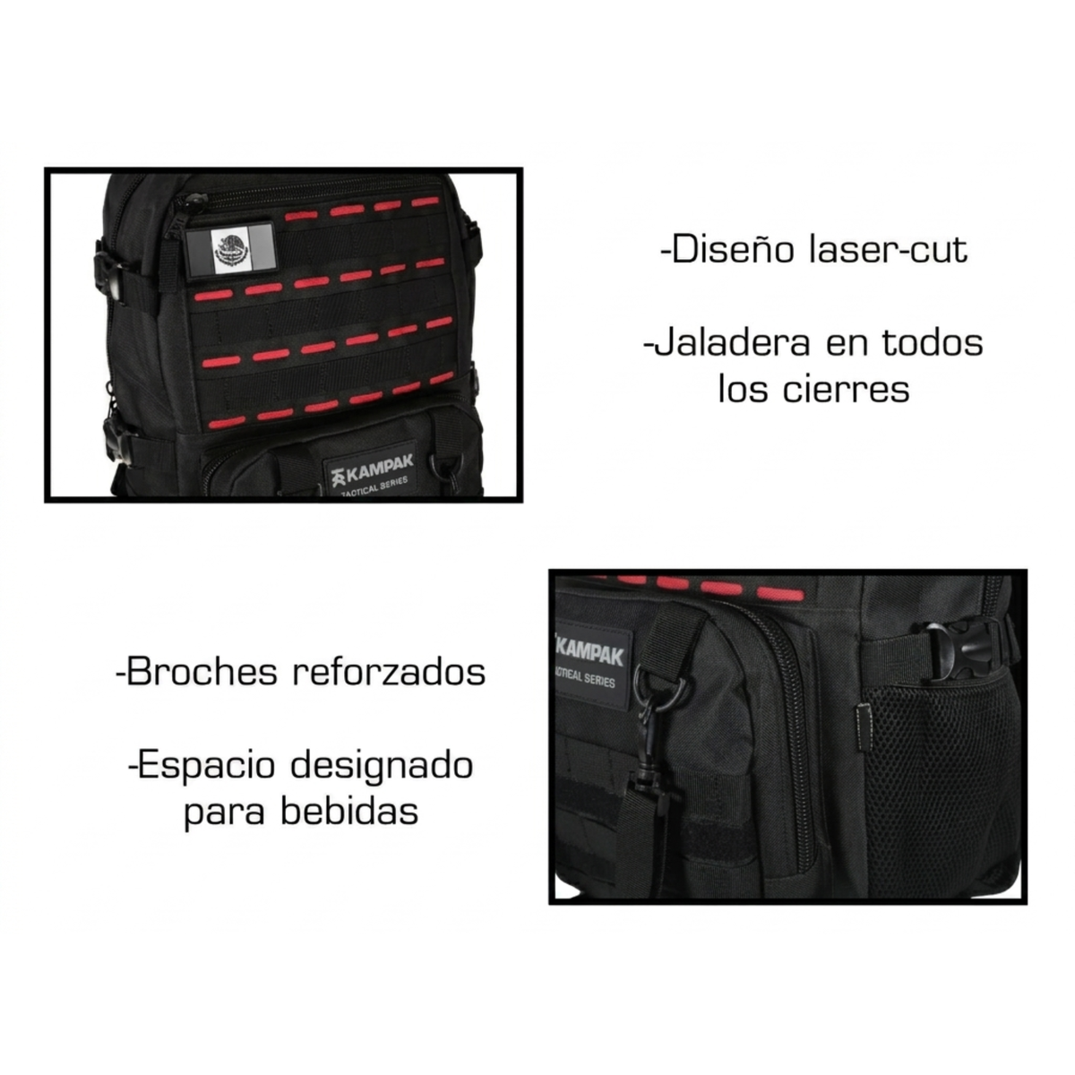 Mochila Kampak EP40 Táctica Negra Deportiva Gym 40 Litros
