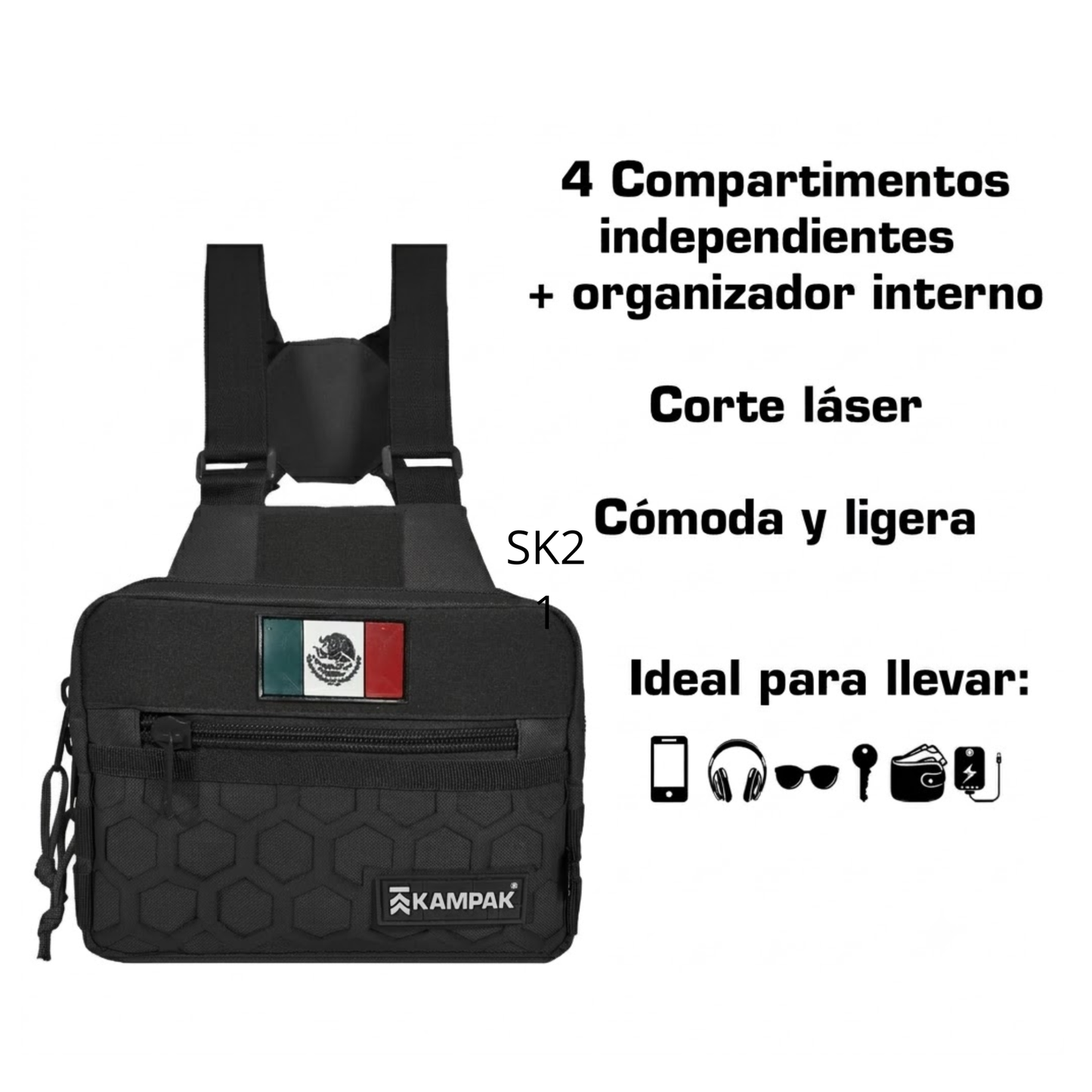 Pechera Kampak SK21 Mochila Tactica Militar Slim Negro