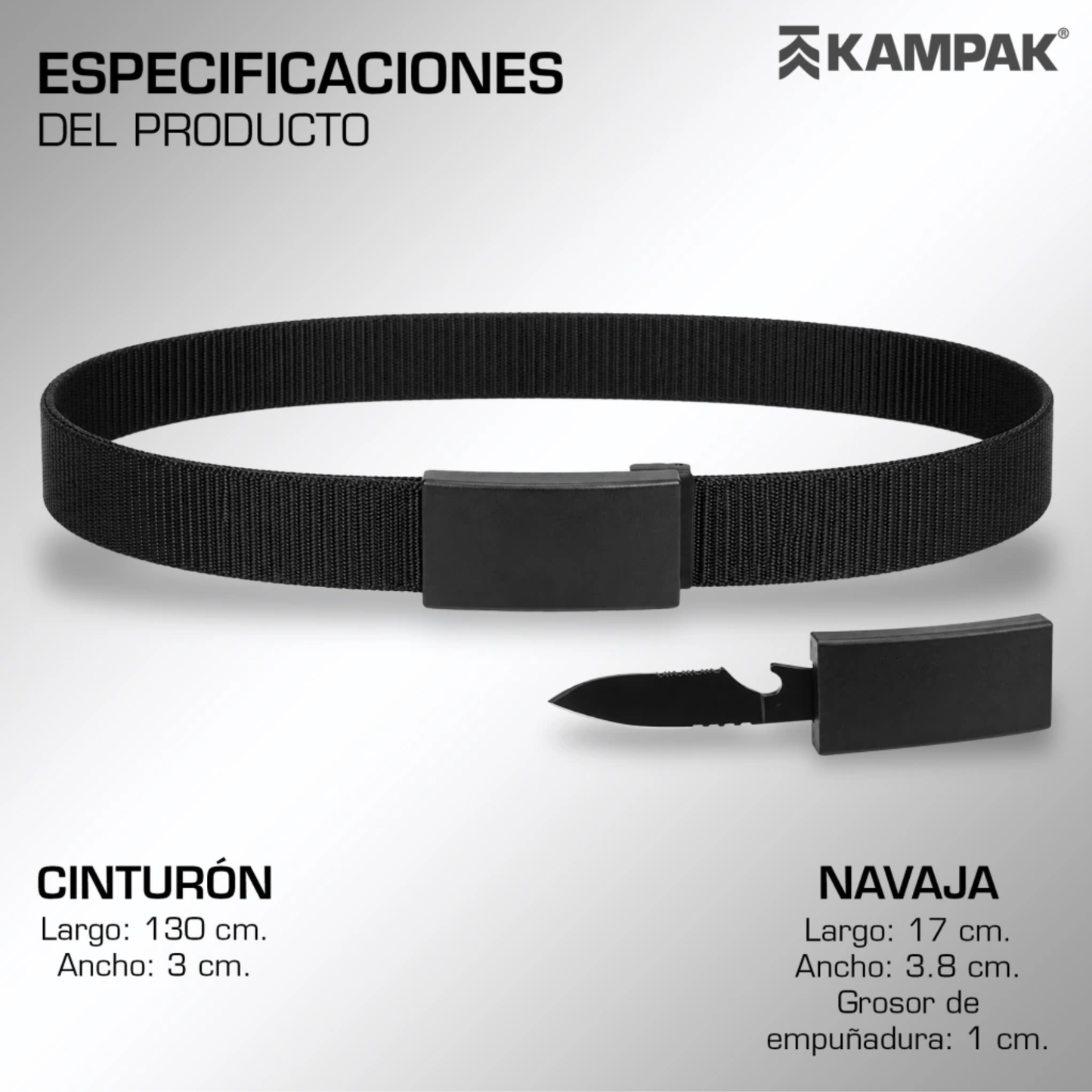 Cinturón Tactico Con Navaja Kampak Kw532 Hebilla Destapador